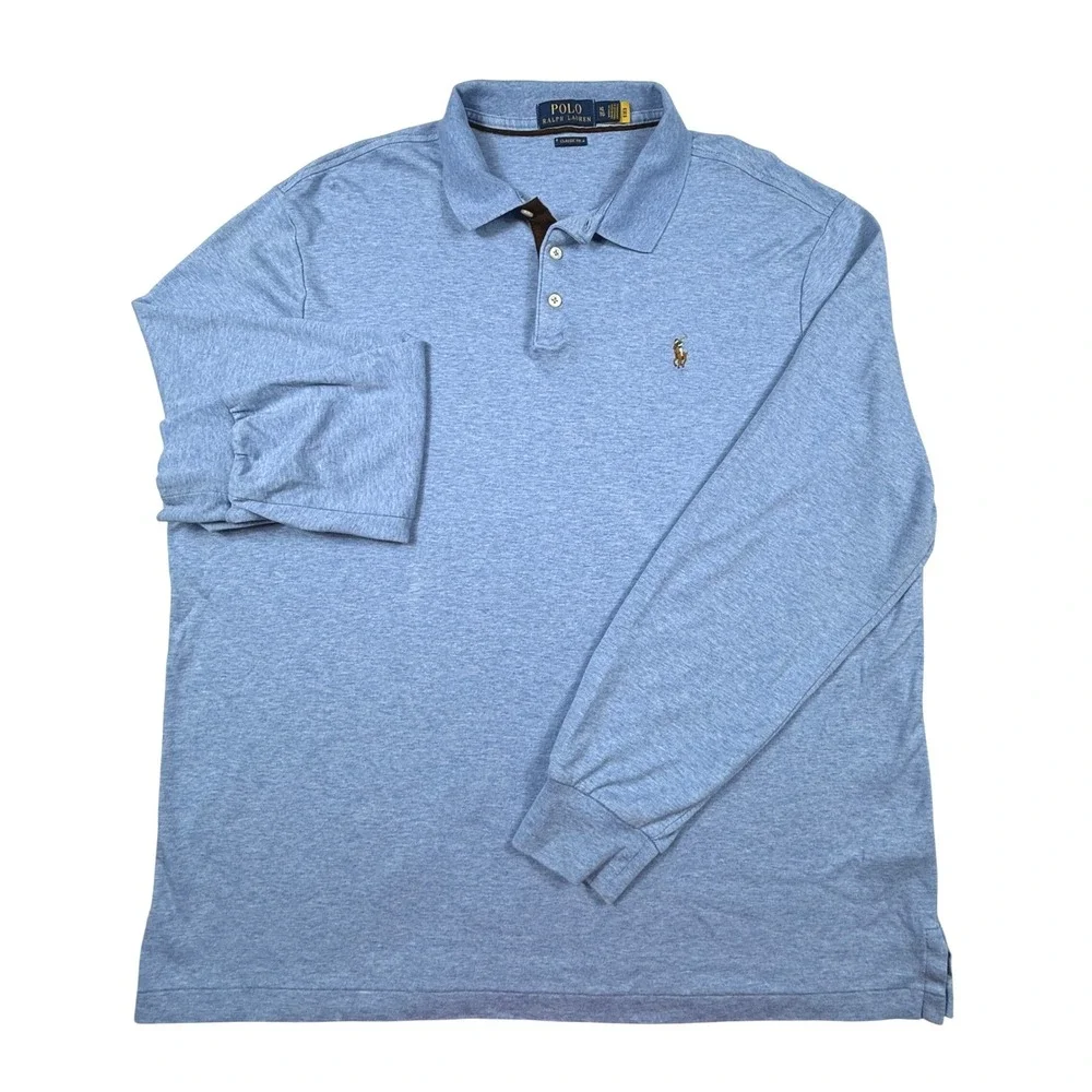 Polo Ralph Lauren Long Sleeve Polo Mens XL Classic Fit Blue Stretch Flesh Pony